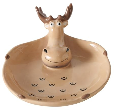 Boltze Home Keramikschale mit Elchkopf MOOSY, Beige, Steinzeug, Rustikal, Schale, 17 cm