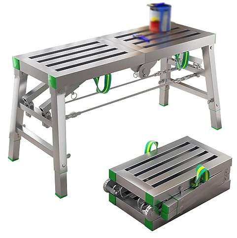 Klappbare Gerüst-Arbeitsbühne mit 400 kg Tragkraft, verstellbare Höhe, 5-Gang-Gerüstturm für Deckenzugang, tragbar und leicht, 200 x 40 cm