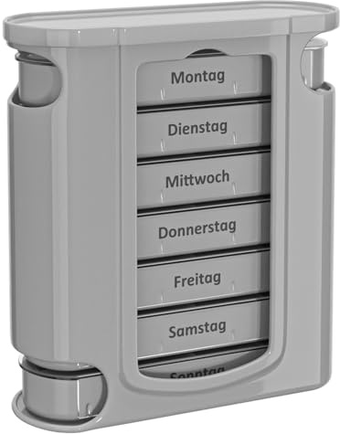 WELLGRO Tablettenbox für 7 Tage - Mit 4 Fächern pro Tag, Pillendose aus BPA-freiem Kunststoff (Grau)