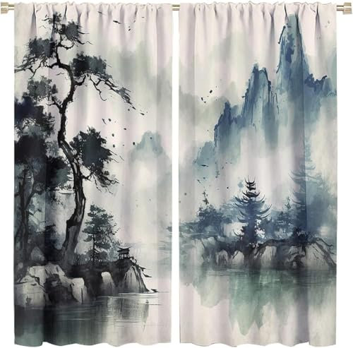 Vorhang Blickdicht Gardinen Mit Ösen - 2 Stücke 300X280 cm (B + H) Verdunklungsvorhänge 3D Alpine Landschaft Muster Thermovorhang Für Kinderzimmer Wohnzimmer Schlafzimmer Weihnachtsgardinen-849815814