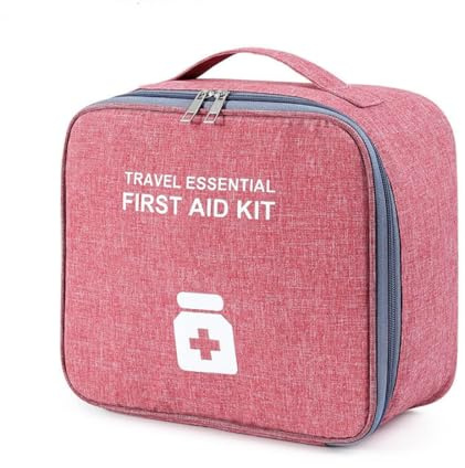 QIUPFGUT Reiseapotheke Tasche, Medikamententasche, Erste Hilfe Tasche Leer, Wasserdicht, Medizin Aufbewahrungstasche mit Schulterriemen (Rot)