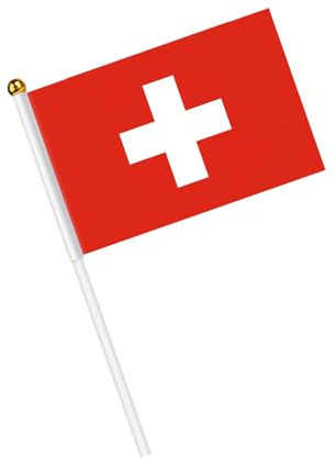 AhfuLife Bandera de Mano Suiza, 15 Piezas Bandera Suiza Pequeña con 30cm Palo para Decoraciones de la Copa Europea, Eventos Deportivos, Celebración, Desfile, Día Nacional, Fiesta