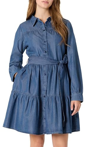 Amazon Essentials kvinnors passform och flare denim Chambray långärmad skjorta klänning, Klassisk medium tvätt, L