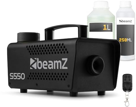 BeamZ S550 Nebelmaschine Mini mit Fernbedienung, inkl. 1 Liter Nebelfluid & Reinigungsflüssigkeit, 550 Watt Mini Rauchmaschine, Nebelmaschine Halloween, Fog Machine, Fogger, Smoke Machine für Partys