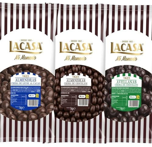 Lacasa Pack 3kg de bolas: Almendra con chocolate Negro,Almendra con chocolate con Leche,Avellana con chocolate Negro