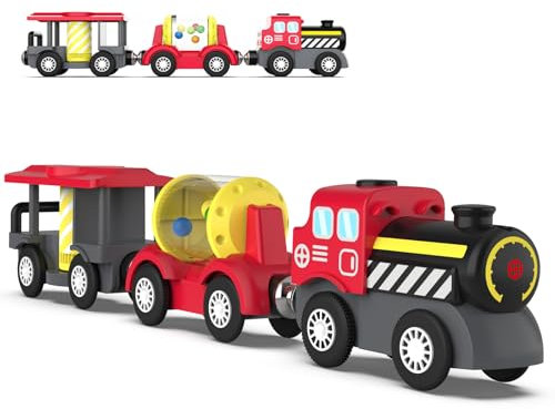 OBEST Tren Electrico Niños Juguetes, Trenes Motorizado Magnética, Trens Vapor a Batería Juguete Educativo Niño, Juego Tren Motor Compatible con Thomas Brio Pista Madera, Año Nuevo Cumpleaño Regalos