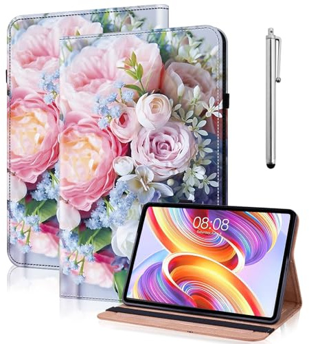 YiChZhe für iPad Air 13 Zoll M4/M3/M2 Hülle (2026/2025/2024),iPad Pro 12.9 (2022/2021/2020) mit Stifthalter,PU Leder Stoßfest Ständer-Schutzcover mit Kartenfach,Auto Wachen/Schlafen-Bunt Blumen