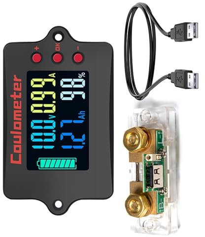 Greabuy 1 Set Battery Coulomb Counter 360 Degree Full Display Color Screen 36V 24V Tester with Sampler for Electric