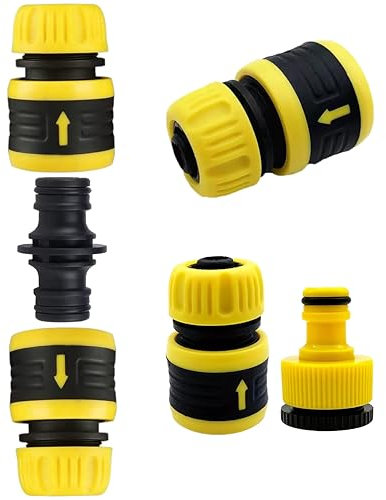 Garden Hose Connector Fitting Set -4 x Hose Connector 1/2 Inch + 1x Double Plug Hose Connection+1x 1/2&3/4 Connector is Ideal for Connecting Water Pipes and taps and is a Good Helper in Your Life