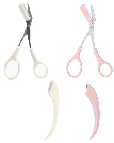 4 Pièces Ciseaux à Sourcils en Acier Inoxydable avec Peigne à Cils - Kit de Toilette Précision pour Hommes et Femmes. Outil Professionnel pour Épilation et Mise en Forme des Yeux
