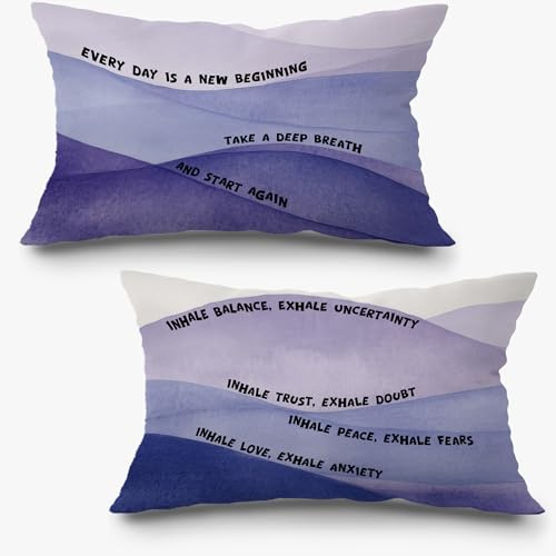 Exqcom Inspirational Mental Health Pillow Covers 12x20, Stress Relief Gifts, Anti Anxiety Gifts, Purple Boho Psychology Decorative Lumbar Pillow Covers for Therapy Office Calming Corner, Set of 2
