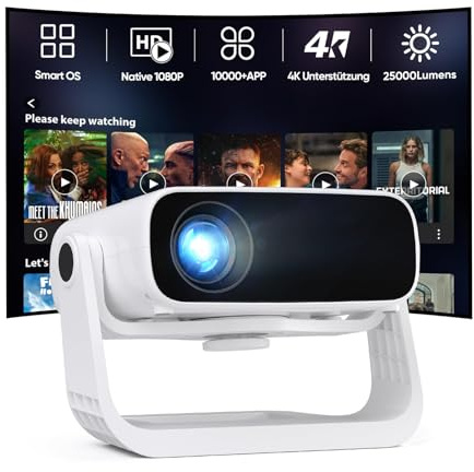 Videoprojecteur 2025 avec App Intégrée - Wielio Projecteur Portable Full HD 1080P 650ANSI, Retroprojecteur Supporté 4K WiFi Bluetooth,Correction Trapézoïdale Auto & 4P,Compatible avec iOS Android HDMI
