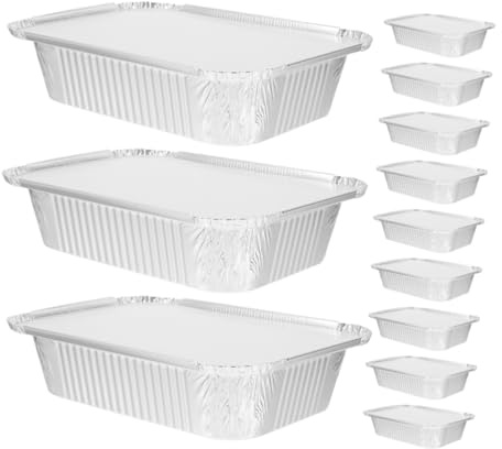 Zerodeko 20 Pezzi Vaschette Alluminio con Teglie Rettangolari Spesse per Friggitrice Ad Aria e Barbecue Contenitori Usa e Getta per Cottura Sicura e Conservazione Aroma