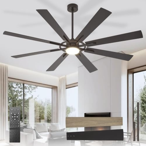 Depuley Large Ceiling Fans with Lights: Modern 72 Inch 8 Blade Outdoor Ceiling Fan with Remote Control - Dimmable Black Big Fan Light Indoor Reversible 6 Speed Quiet DC Motor