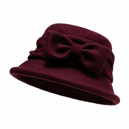 Winterhut aus Wolle, Vintage-Stil, solide Glocke, Bowler-Hüte, elegante seitliche Schleife, warme Kappe für Damen