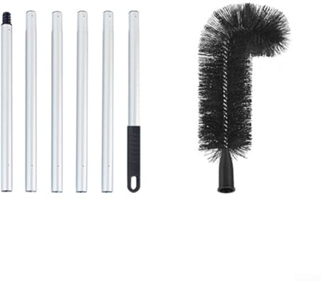 Limpiador de canalones de techo, cepillo de limpieza de canalones extensible, cepillo de limpieza telescópico para eliminar restos de hojas y ramas (1,98 m)