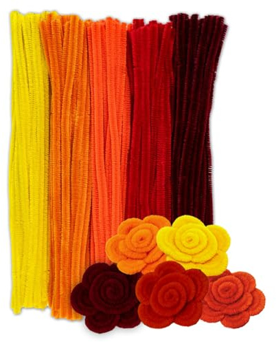 Ideen mit Herz | 100 Chenille-Drähte | Pfeifenreiniger zum Basteln | bunte Pfeifenputzer in 5 verschiedenen Farben | 30 cm lang | Ø 6 mm (Gelb- & Rottöne)