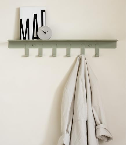 Kazai. Attaccapanni a muro 'Holmsen' | Appendiabiti da parete design moderno con mensola | Attaccapanni con mensola in metallo | Appendi giacche da muro per ingresso | Verde oliva