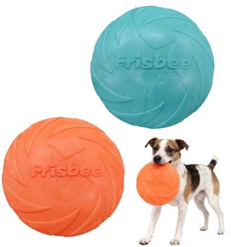 LQUYTA 2 Stück Dog Flying Disc, 18 cm Hundefrisbee aus Natürlichem Kautschuk, Hunde Frisbee für Land und Wasser, Hunde Scheiben für Hundetraining, Fangen, Spielen (Blau + Orange)