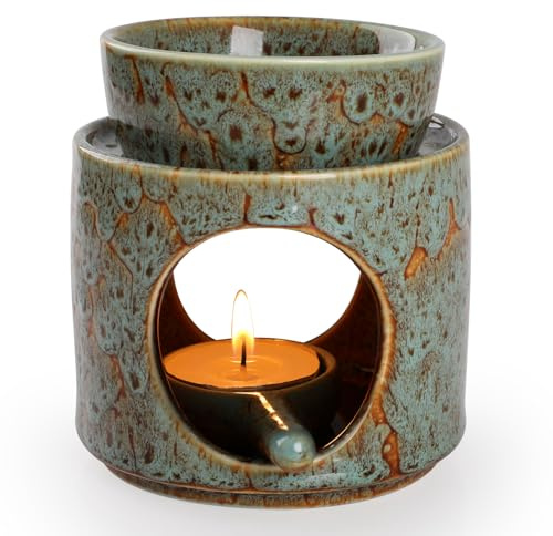 WD&CD Bruciatore di Oli Essenziali, Brucia Essenze Ceramica Bruciatori per oli Essenziali Aroma Lamp Porcellana Portacandele Decorazione per Casa Camera da Letto/Decorazione, Verde scuro