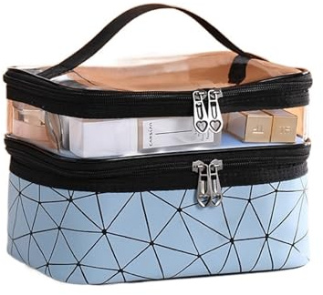 Multifunktionell dubbel transparent kosmetisk väska dam make up fodral stor kapacitet resor smink toalettorganisatör skönhet förvaring för resor och badrum, 6, Taille unique, Klassisk