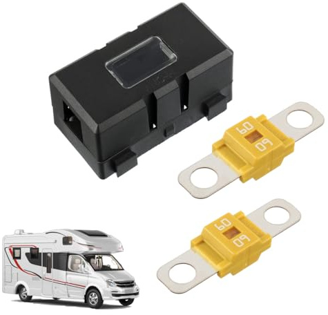 Jetstream Midi Sicherungshalter und 2 Stück Midi Hochstromsicherung 60A, Schwarz 60A ANS Sicherungshalter, kompatibel mit Pkw, Lkw, Baumaschinen, Busse und Wohnmobile