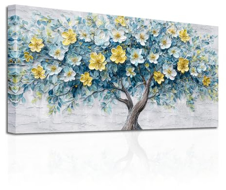 SERIMINO Cuadros Decoracion Arbol de la Vida Flores Grandes 50x100 cm | Motivo Floral Tonos Pastel, Impresión Hd, Lienzo Bastidor Madera Maciza, Montaje Sencillo, Regalo Decorativo