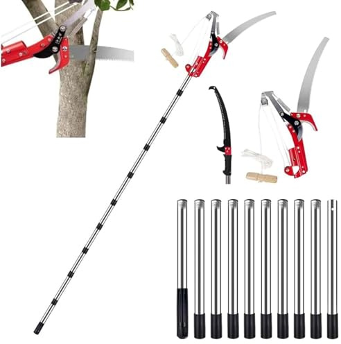 2-in-1 Manual Pole Saw, 82-415cm Telescopic Tree Pruner, Lightweight Telescopic Tree Pruners Branch Cutters, Stainless Steel Manual Tree Loppers Long Reach Telescopic for Yard Garden Patios