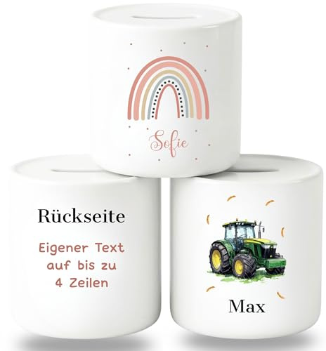 smartaini Personalisierte Spardose für Kinder mit Namen – Porzellan Kinderspardose personalisiert – Sparschwein Kinder Sparbüchse – Geschenk zur Geburt, Taufe oder Geburtstag (Regenbogen)