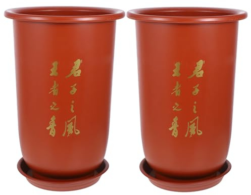 2 vasi in resina per orchidee con sottovaso, fori di drenaggio multipli, colore semplice, colore rosso, per proteggere il pavimento per balconi e cortili, Stili multipli