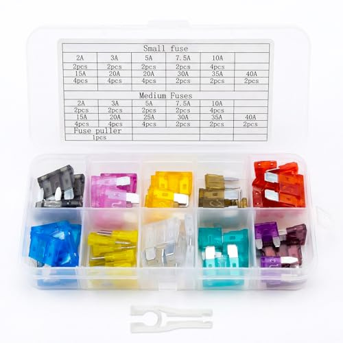 60Pcs Car Fuses Assorted Kit, Mini Blade Fuses Automotive, Micro Replacement Fuses for Cars for Vehicle RV SUV Motorcycle Truck Motor Boat (2Amp 3A 5A 7.5A 10A 15A 20A 25A 30A 35A 40A)