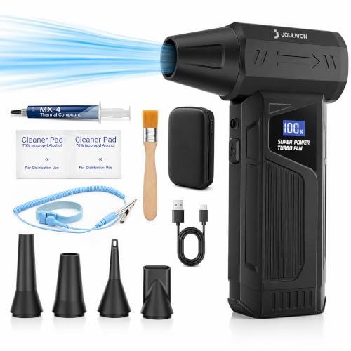 JOULIVON Soplador de Aire Potente con Motor Brushless 110000RPM – Limpieza Profunda sin Cables para PC, Teclado y Coche – Ideal como Aire Comprimido Limpieza PC para Profesionales y Gamers