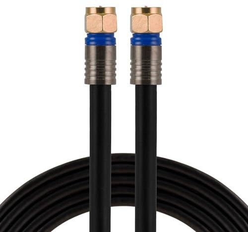 GE RG6 Coaxial Cable, 25 Ft. F-Type Connectors, Quad Shielded Coax Cable, 3 GHz Digital, In-Wall Rated, Ideal for TV Antenna, DVR, VCR, Satellite, Cable Box, Home Theater, Black, 33531