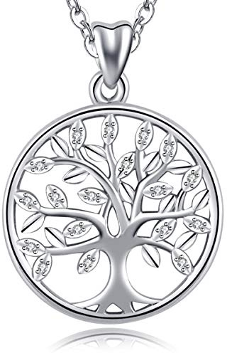 CELESTIA Womens Tree of Life Necklace 925 Sterling Silver/Rose Gold/Gold Family Tree Jewellery Gifts for Mum Daughter Grandma on Birthday Mothers Day