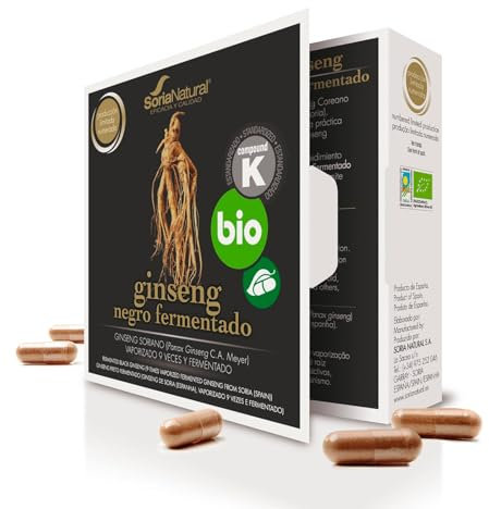 Soria Natural Ginseng Negro Fermentado – Ayuda a Contrarrestar la Fatiga – Apoya las Defensas Naturales – Contribuye a la Energía - Con Ginseng Coreano (Panax Ginseng) – Caja con 24 Cápsulas de 500 mg