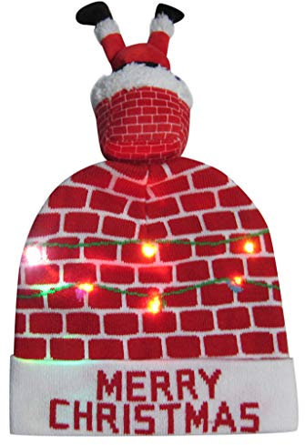 YEBIRA Unisex Weihnachten LED Mütze Leuchten Hut Strickmütze mit Bommeln Wintermütze Weihnachtsmütze Geschenk für Damen Herren Jungen Mädchen (Einheitsgröße, #V-01)