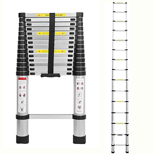 Scala telescopica 2,6M/3,2M/3,8M/4,4 m, in alluminio, pieghevole, multifunzione, antiscivolo, estensibile, scaletta a pioli, portatile, scala scorrevole leggera, portata 150 kg