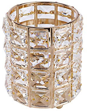 MaoXinTek Portaspazzole per il Trucco Organizzatore in Cristallo, Cosmetic Organizer Porta Pennelli Trucchi, Secchio Stoccaggio Matita Sopracciglio Penna Strumenti Cup Contenitori (Oro)