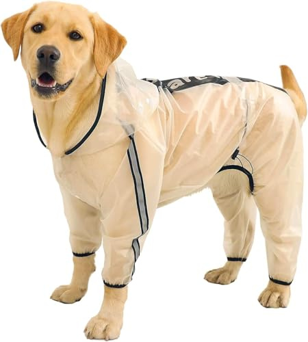 Olsa Hunde Regenjacken mit Kapuze, 4 Beine, Winterjacke für Hunde mit Reflektierenden Streifen, Transparent, Wasserdicht, Regenmantel für Kleine, Mittlere und Große (4XL)