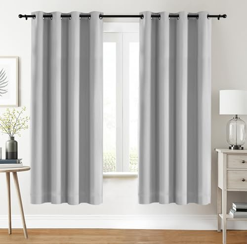 Utopia Bedding - Blickdichte Gardinen mit ösen 2er Set [132x160 cm, Grau Weiß] ür Fensterdekoration und maximale Verdunkelungsvorhang in Wohnräumen Schlafzimmern Büros und Kinderzimmern