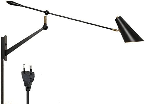 OOWOKS Wandleuchte Innen Vintage E27 Schwarz Metall Wandlampe Mit Schalter Und Kabel Für Steckdose Einstellbare Chlafzimmer Nachttisch Wandbeleuchtung Wohnzimmerlampen Hotel Büro Leselampe