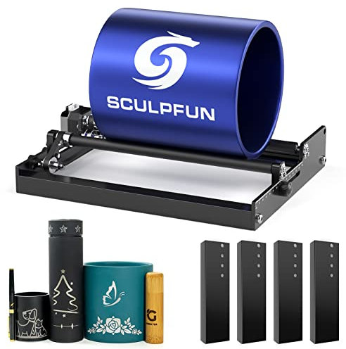 SCULPFUN Laser Rotary Roller, Y-axis Rotary Roller for Laser Engraver Cutter Engraving Cylindrical Objects and Cans with 360°Rotating and 4 Height raisers, Support Diameter 6-150mm