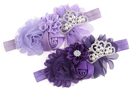 Nishine Fascia per il battesimo per bambini e bambine fascia in tessuto floreale Tiara elastica in coppia (bambino, viola intenso/lilla)