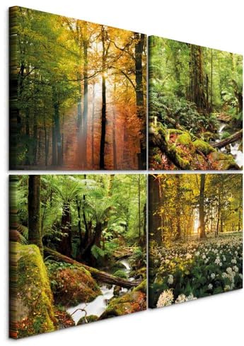 murando - Leinwandbild Set Wald Natur Bäume Bach, 80x80 cm, 4-teilig | Hochwertige Leinwand, sofort aufhängbar, ideal fürs Wohn- oder Schlafzimmer, wasserfest und lichtecht, langlebig, stilvoll