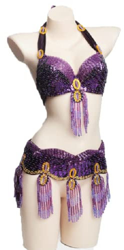 JRUIA Bauchtanz Kostümset Für Damen Professionelles Karnevals BH Und Gürtel Set Mit Perlenquaste Sexy Bauchtanz Kostüm Karneval BH Gürtel (2Stk),Lila,one size