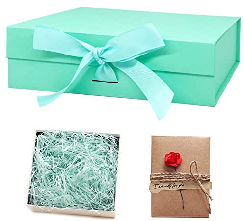 Idota Geschenkbox mit Deckel, Geschenkschachtel Grün Magnetische Geschenkboxen mit Schleifenband, Grußkarten, Füllmaterial, Geschenkboxen für Hochzeit Geburtstag Weihnachten Jubiläum (Grün-L)