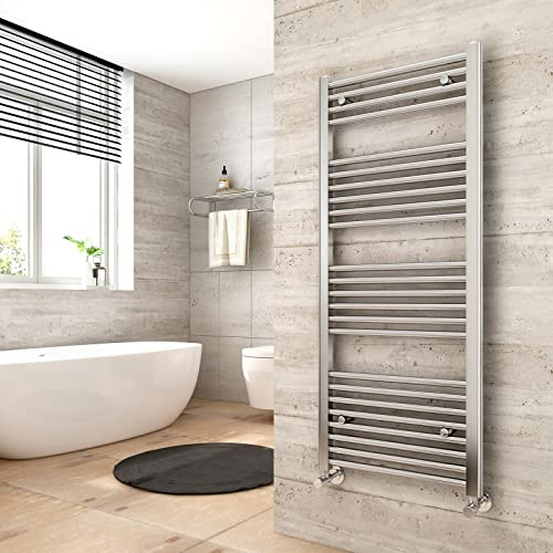 Heilmetz Straight Bathroom Towel Radiator 1200 x 500 mm Chrome | 24 Bar Heated Towel Rail, Wall Mounted, Central Heating Compatible