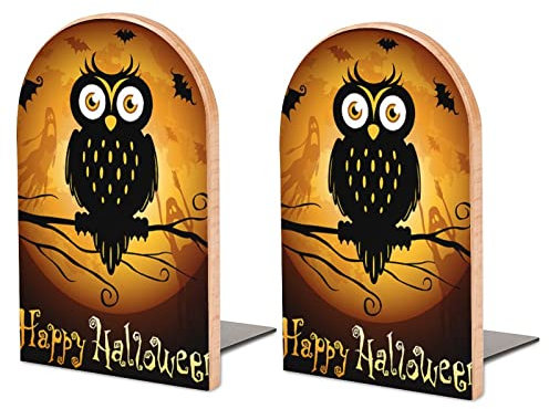 Packung Mit 2 Buchstützen Schwarze Eule Rutschfester Bücherständer Aus Holz Bücherregal Bücherhalter Für Home Desk Office Library
