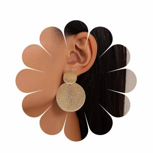 Cimenexe Punk Geschnitzt Scheibe Ohrstecker Gold Gehämmert Münze Tropfen Ohrringe Erhöht Texturiert Kreis Baumelnden Ohrringe Schmuck Für Frauen Und Mädchen