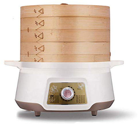 OQHAIR Olla de Vapor de bambú Natural, 2 Capas Gruesas, Olla Caliente, vaporera eléctrica antiseca, Base de Acero Inoxidable